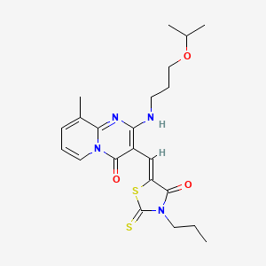 molecular formula C22H28N4O3S2 B12205510 (5Z)-5-[[9-methyl-4-oxo-2-(3-propan-2-yloxypropylamino)pyrido[1,2-a]pyrimidin-3-yl]methylidene]-3-propyl-2-sulfanylidene-1,3-thiazolidin-4-one 