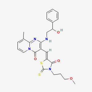 molecular formula C25H26N4O4S2 B12205545 2-[(2-hydroxy-2-phenylethyl)amino]-3-{(Z)-[3-(3-methoxypropyl)-4-oxo-2-thioxo-1,3-thiazolidin-5-ylidene]methyl}-9-methyl-4H-pyrido[1,2-a]pyrimidin-4-one 