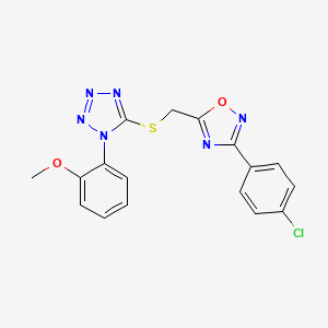 molecular formula C17H13ClN6O2S B12205580 5-({[3-(4-chlorophenyl)-1,2,4-oxadiazol-5-yl]methyl}sulfanyl)-1-(2-methoxyphenyl)-1H-tetrazole 