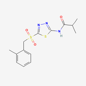 2-methyl-N-[(2E)-5-[(2-methylbenzyl)sulfonyl]-1,3,4-thiadiazol-2(3H)-ylidene]propanamide