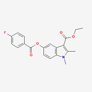 molecular formula C20H18FNO4 B12205702 3-(Ethoxycarbonyl)-1,2-dimethylindol-5-yl 4-fluorobenzoate 