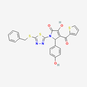 molecular formula C24H17N3O4S3 B12205732 (4E)-1-[5-(benzylsulfanyl)-1,3,4-thiadiazol-2-yl]-5-(4-hydroxyphenyl)-4-[hydroxy(thiophen-2-yl)methylidene]pyrrolidine-2,3-dione 