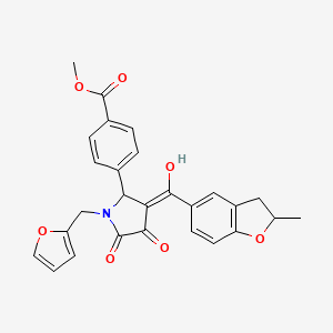 molecular formula C27H23NO7 B12205759 methyl 4-{(3E)-1-(furan-2-ylmethyl)-3-[hydroxy(2-methyl-2,3-dihydro-1-benzofuran-5-yl)methylidene]-4,5-dioxopyrrolidin-2-yl}benzoate 