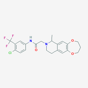 molecular formula C22H22ClF3N2O3 B12205878 N-[4-chloro-3-(trifluoromethyl)phenyl]-2-(7-methyl-3,4,9,10-tetrahydro-2H-[1,4]dioxepino[2,3-g]isoquinolin-8(7H)-yl)acetamide 