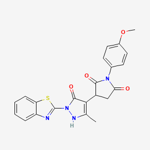 molecular formula C22H18N4O4S B12205891 3-[1-(1,3-benzothiazol-2-yl)-5-hydroxy-3-methyl-1H-pyrazol-4-yl]-1-(4-methoxyphenyl)pyrrolidine-2,5-dione 