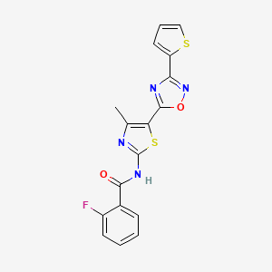 2-fluoro-N-[(2Z)-4-methyl-5-[3-(thiophen-2-yl)-1,2,4-oxadiazol-5-yl]-1,3-thiazol-2(3H)-ylidene]benzamide