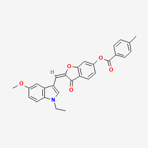 molecular formula C28H23NO5 B12205915 (2E)-2-[(1-ethyl-5-methoxy-1H-indol-3-yl)methylidene]-3-oxo-2,3-dihydro-1-benzofuran-6-yl 4-methylbenzoate 