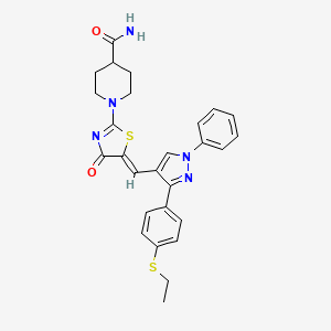 molecular formula C27H27N5O2S2 B12205925 1-[(5Z)-5-({3-[4-(ethylsulfanyl)phenyl]-1-phenyl-1H-pyrazol-4-yl}methylidene)-4-oxo-4,5-dihydro-1,3-thiazol-2-yl]piperidine-4-carboxamide 