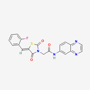 molecular formula C20H13FN4O3S B12205942 2-[(5Z)-5-(2-fluorobenzylidene)-2,4-dioxo-1,3-thiazolidin-3-yl]-N-(quinoxalin-6-yl)acetamide 