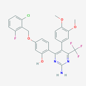 molecular formula C26H20ClF4N3O4 B12205954 2-[2-Amino-5-(3,4-dimethoxyphenyl)-6-(trifluoromethyl)pyrimidin-4-yl]-5-[(2-chloro-6-fluorobenzyl)oxy]phenol 