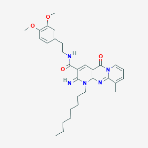 molecular formula C31H39N5O4 B12205977 N-[2-(3,4-dimethoxyphenyl)ethyl]-6-imino-11-methyl-7-octyl-2-oxo-1,7,9-triazatricyclo[8.4.0.03,8]tetradeca-3(8),4,9,11,13-pentaene-5-carboxamide 