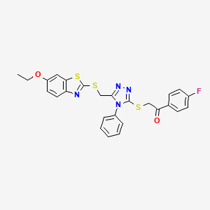 2-[(5-{[(6-ethoxy-1,3-benzothiazol-2-yl)sulfanyl]methyl}-4-phenyl-4H-1,2,4-triazol-3-yl)sulfanyl]-1-(4-fluorophenyl)ethanone