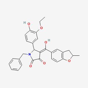 molecular formula C29H27NO6 B12206006 (4E)-1-benzyl-5-(3-ethoxy-4-hydroxyphenyl)-4-[hydroxy(2-methyl-2,3-dihydro-1-benzofuran-5-yl)methylidene]pyrrolidine-2,3-dione 