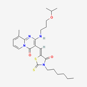 molecular formula C25H34N4O3S2 B12206088 3-[(Z)-(3-hexyl-4-oxo-2-thioxo-1,3-thiazolidin-5-ylidene)methyl]-9-methyl-2-{[3-(propan-2-yloxy)propyl]amino}-4H-pyrido[1,2-a]pyrimidin-4-one 