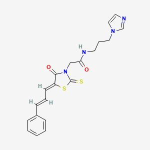 molecular formula C20H20N4O2S2 B12206213 N-[3-(1H-imidazol-1-yl)propyl]-2-{(5Z)-4-oxo-5-[(2E)-3-phenylprop-2-en-1-ylidene]-2-thioxo-1,3-thiazolidin-3-yl}acetamide 