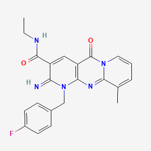 molecular formula C22H20FN5O2 B12206224 N-ethyl-7-[(4-fluorophenyl)methyl]-6-imino-11-methyl-2-oxo-1,7,9-triazatricyclo[8.4.0.03,8]tetradeca-3(8),4,9,11,13-pentaene-5-carboxamide 