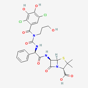 molecular formula C27H28Cl2N4O9S B1220629 (2s,5r,6r)-6-{[(2r)-2-{[(2,5-Dichloro-3,4-dihydroxybenzoyl)(3-hydroxypropyl)carbamoyl]amino}-2-phenylacetyl]amino}-3,3-dimethyl-7-oxo-4-thia-1-azabicyclo[3.2.0]heptane-2-carboxylic acid CAS No. 92773-66-5