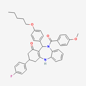 molecular formula C38H37FN2O4 B12206488 3-(4-fluorophenyl)-10-[(4-methoxyphenyl)carbonyl]-11-[4-(pentyloxy)phenyl]-2,3,4,5,10,11-hexahydro-1H-dibenzo[b,e][1,4]diazepin-1-one 