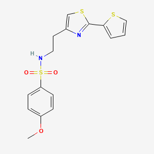 molecular formula C16H16N2O3S3 B12206508 4-methoxy-N-{2-[2-(thiophen-2-yl)-1,3-thiazol-4-yl]ethyl}benzenesulfonamide 