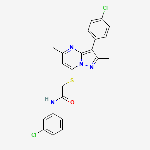 molecular formula C22H18Cl2N4OS B12206525 N-(3-chlorophenyl)-2-{[3-(4-chlorophenyl)-2,5-dimethylpyrazolo[1,5-a]pyrimidin-7-yl]sulfanyl}acetamide 