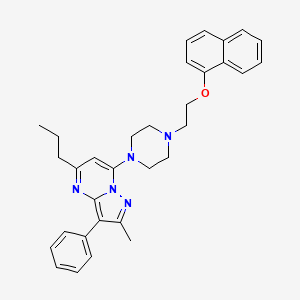 molecular formula C32H35N5O B12206548 2-Methyl-7-{4-[2-(naphthalen-1-yloxy)ethyl]piperazin-1-yl}-3-phenyl-5-propylpyrazolo[1,5-a]pyrimidine 