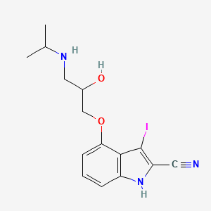 molecular formula C15H18IN3O2 B1220657 1H-Indole-2-carbonitrile, 4-(2-hydroxy-3-((1-methylethyl)amino)propoxy)-3-iodo- CAS No. 83498-72-0