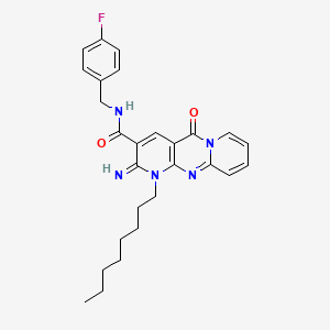 N-[(4-fluorophenyl)methyl]-6-imino-7-octyl-2-oxo-1,7,9-triazatricyclo[8.4.0.03,8]tetradeca-3(8),4,9,11,13-pentaene-5-carboxamide