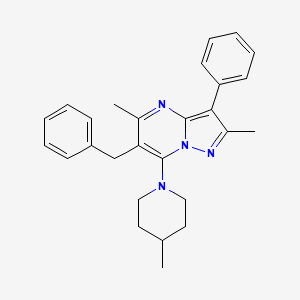 molecular formula C27H30N4 B12206600 6-Benzyl-2,5-dimethyl-7-(4-methylpiperidin-1-yl)-3-phenylpyrazolo[1,5-a]pyrimidine 