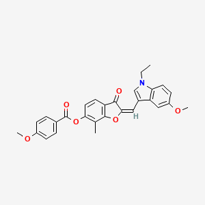 (2E)-2-[(1-ethyl-5-methoxy-1H-indol-3-yl)methylidene]-7-methyl-3-oxo-2,3-dihydro-1-benzofuran-6-yl 4-methoxybenzoate