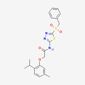 molecular formula C21H23N3O4S2 B12206662 N-[5-(benzylsulfonyl)-1,3,4-thiadiazol-2-yl]-2-[5-methyl-2-(propan-2-yl)phenoxy]acetamide 