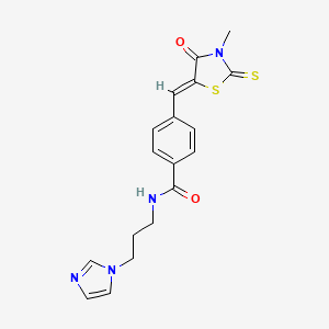 N-[3-(1H-imidazol-1-yl)propyl]-4-[(Z)-(3-methyl-4-oxo-2-thioxo-1,3-thiazolidin-5-ylidene)methyl]benzamide