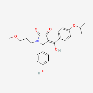 molecular formula C24H27NO6 B12206829 (4E)-5-(4-hydroxyphenyl)-4-{hydroxy[4-(propan-2-yloxy)phenyl]methylidene}-1-(3-methoxypropyl)pyrrolidine-2,3-dione 