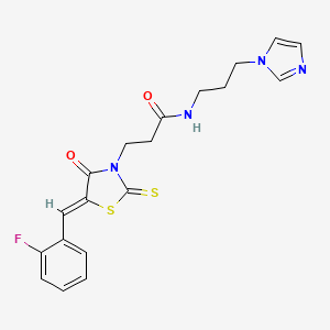 molecular formula C19H19FN4O2S2 B12206846 3-[(5Z)-5-[(2-fluorophenyl)methylidene]-4-oxo-2-sulfanylidene-1,3-thiazolidin-3-yl]-N-(3-imidazol-1-ylpropyl)propanamide 