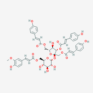 molecular formula C50H52O20 B122069 [(2R,3R,4S,5R)-3-hydroxy-4-[(E)-3-(4-hydroxyphenyl)prop-2-enoyl]oxy-5-[[(E)-3-(4-hydroxyphenyl)prop-2-enoyl]oxymethyl]-5-[(2R,3R,4S,5S,6R)-3,4,5-trihydroxy-6-[[(E)-3-(4-hydroxy-3-methoxyphenyl)prop-2-enoyl]oxymethyl]oxan-2-yl]oxyoxolan-2-yl]methyl (E)-3-(4-hydroxyphenyl)prop-2-enoate CAS No. 155179-21-8