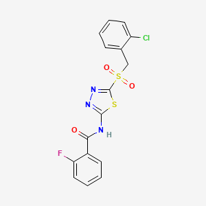 molecular formula C16H11ClFN3O3S2 B12206911 N-[(2Z)-5-[(2-chlorobenzyl)sulfonyl]-1,3,4-thiadiazol-2(3H)-ylidene]-2-fluorobenzamide 