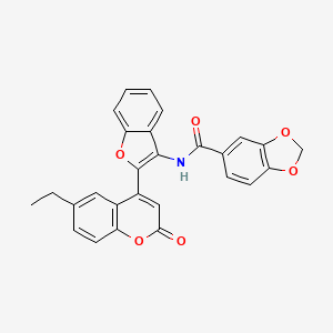 molecular formula C27H19NO6 B12206920 N-[2-(6-ethyl-2-oxo-2H-chromen-4-yl)-1-benzofuran-3-yl]-1,3-benzodioxole-5-carboxamide 