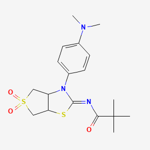 molecular formula C18H25N3O3S2 B12207175 N-[(2Z)-3-[4-(dimethylamino)phenyl]-5,5-dioxidotetrahydrothieno[3,4-d][1,3]thiazol-2(3H)-ylidene]-2,2-dimethylpropanamide 