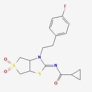 molecular formula C17H19FN2O3S2 B12207215 N-[(2Z)-3-[2-(4-fluorophenyl)ethyl]-5,5-dioxidotetrahydrothieno[3,4-d][1,3]thiazol-2(3H)-ylidene]cyclopropanecarboxamide 