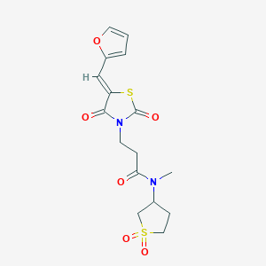 molecular formula C16H18N2O6S2 B12207219 N-(1,1-dioxidotetrahydrothiophen-3-yl)-3-[(5Z)-5-(furan-2-ylmethylidene)-2,4-dioxo-1,3-thiazolidin-3-yl]-N-methylpropanamide 