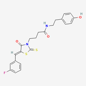 4-[(5Z)-5-(3-fluorobenzylidene)-4-oxo-2-thioxo-1,3-thiazolidin-3-yl]-N-[2-(4-hydroxyphenyl)ethyl]butanamide