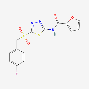 molecular formula C14H10FN3O4S2 B12207317 N-{5-[(4-fluorobenzyl)sulfonyl]-1,3,4-thiadiazol-2-yl}furan-2-carboxamide 