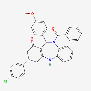 3-(4-chlorophenyl)-11-(4-methoxyphenyl)-10-(phenylcarbonyl)-2,3,4-trihydro-5H, 11H-benzo[b]benzo[2,1-f]1,4-diazepin-1-one