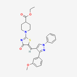 ethyl 1-[(5Z)-5-{[3-(3-methoxyphenyl)-1-phenyl-1H-pyrazol-4-yl]methylidene}-4-oxo-4,5-dihydro-1,3-thiazol-2-yl]piperidine-4-carboxylate