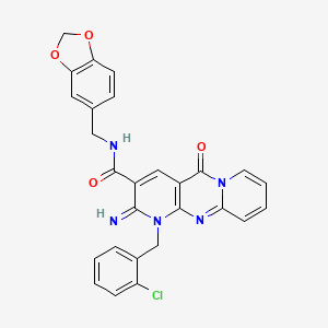 N-(1,3-benzodioxol-5-ylmethyl)-7-[(2-chlorophenyl)methyl]-6-imino-2-oxo-1,7,9-triazatricyclo[8.4.0.03,8]tetradeca-3(8),4,9,11,13-pentaene-5-carboxamide