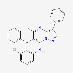 molecular formula C27H23ClN4 B12207839 6-benzyl-N-(3-chlorophenyl)-2,5-dimethyl-3-phenylpyrazolo[1,5-a]pyrimidin-7-amine 