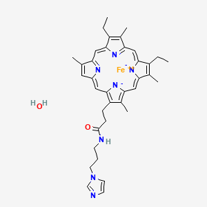 B1220795 3-(8,13-diethyl-3,7,12,17-tetramethylporphyrin-21,22-diid-2-yl)-N-(3-imidazol-1-ylpropyl)propanamide;iron(2+);hydrate CAS No. 50867-87-3