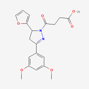 molecular formula C19H20N2O6 B12207965 4-[3-(3,5-dimethoxyphenyl)-5-(furan-2-yl)-4,5-dihydro-1H-pyrazol-1-yl]-4-oxobutanoic acid 