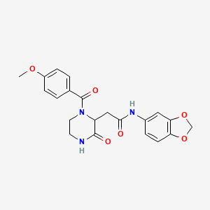 molecular formula C21H21N3O6 B12208121 N-(1,3-benzodioxol-5-yl)-2-{1-[(4-methoxyphenyl)carbonyl]-3-oxopiperazin-2-yl}acetamide 