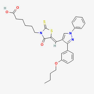 6-[(5Z)-5-{[3-(3-butoxyphenyl)-1-phenyl-1H-pyrazol-4-yl]methylidene}-4-oxo-2-thioxo-1,3-thiazolidin-3-yl]hexanoic acid