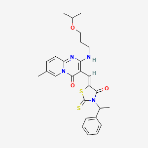 7-methyl-3-{(Z)-[4-oxo-3-(1-phenylethyl)-2-thioxo-1,3-thiazolidin-5-ylidene]methyl}-2-{[3-(propan-2-yloxy)propyl]amino}-4H-pyrido[1,2-a]pyrimidin-4-one